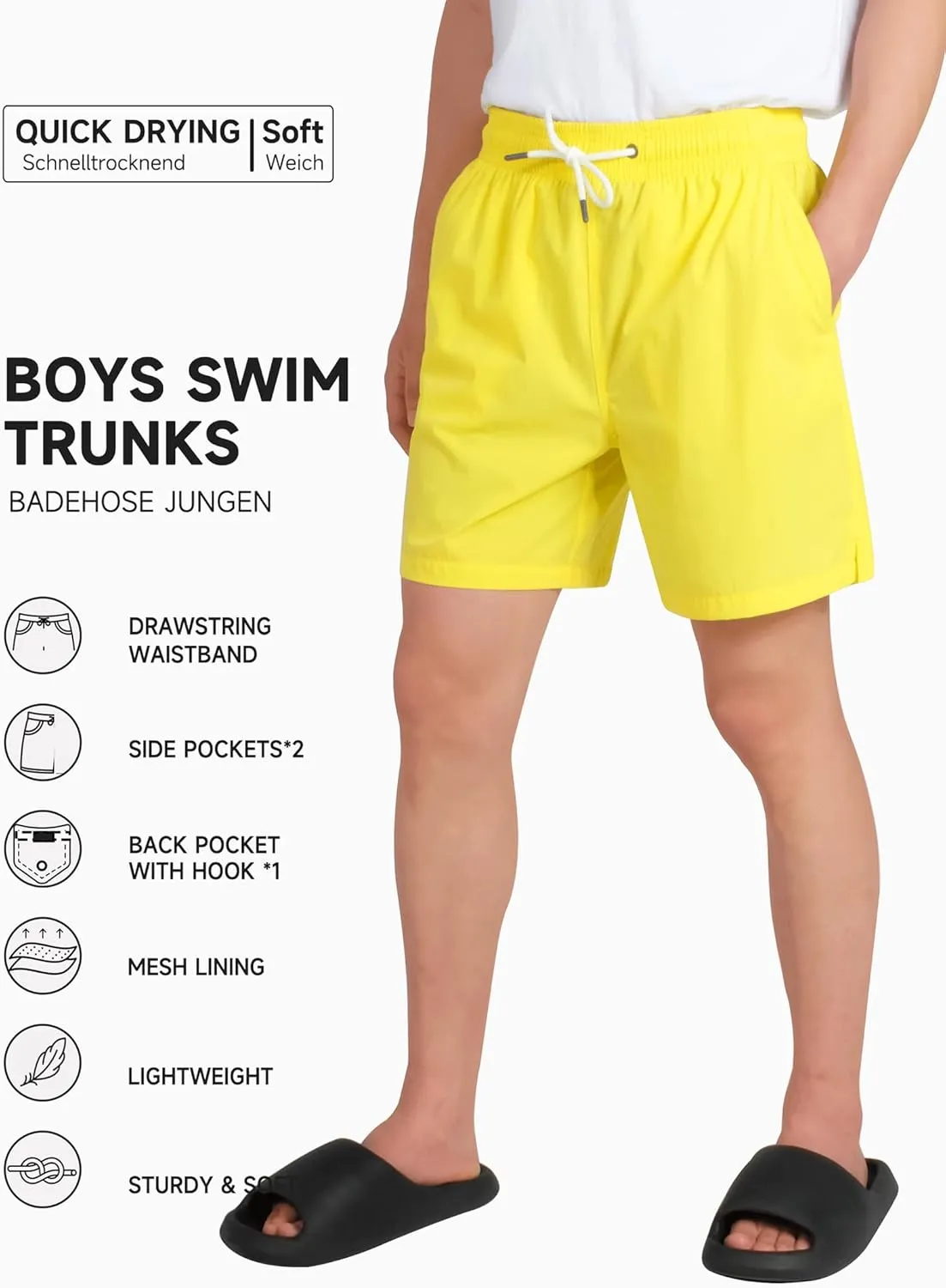 LOKTARC Boys Swim Trunks with Compression Liner Vibrant Color Swim Shorts Kids Quick Dry Bathing Suit
