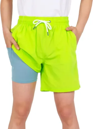 LOKTARC Boys Swim Trunks with Compression Liner Vibrant Color Swim Shorts Kids Quick Dry Bathing Suit
