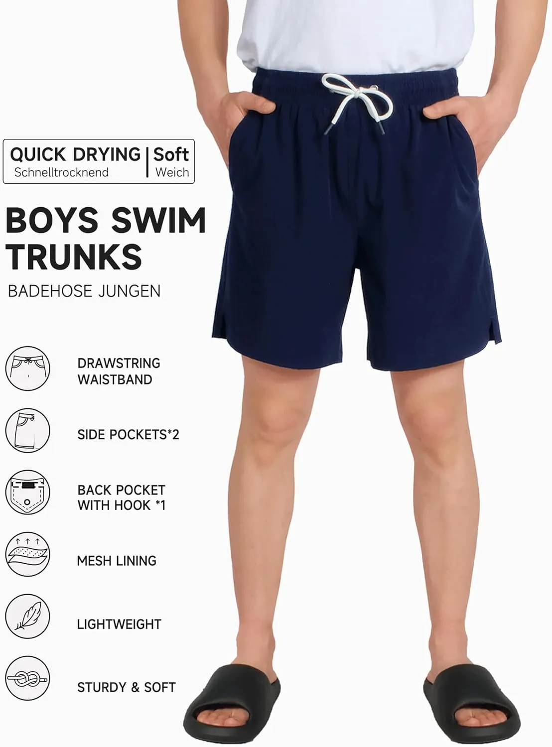 LOKTARC Boys Swim Trunks with Compression Liner Vibrant Color Swim Shorts Kids Quick Dry Bathing Suit
