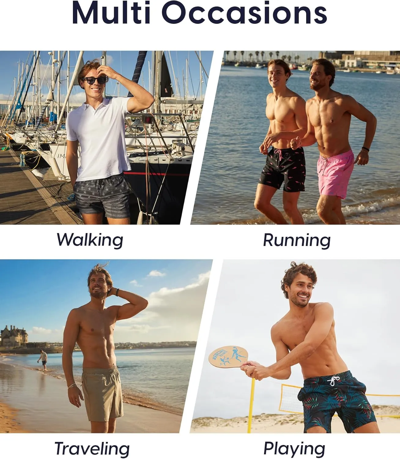 maamgic Mens Swim Trunks 9 Inch with Mesh Lining Bathing Suit Stretch Board Shorts with Zip Pockets for Swimming Shark