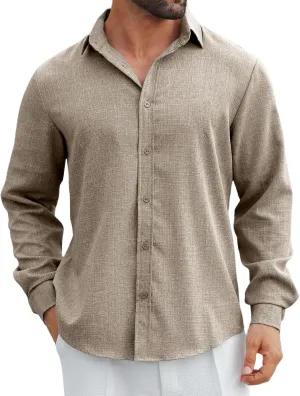 MAPICK Men's Linen Shirt Long Sleeve Button Down Casual Shirts Untucked Dress Shirts Beach Vacation Fall Tops