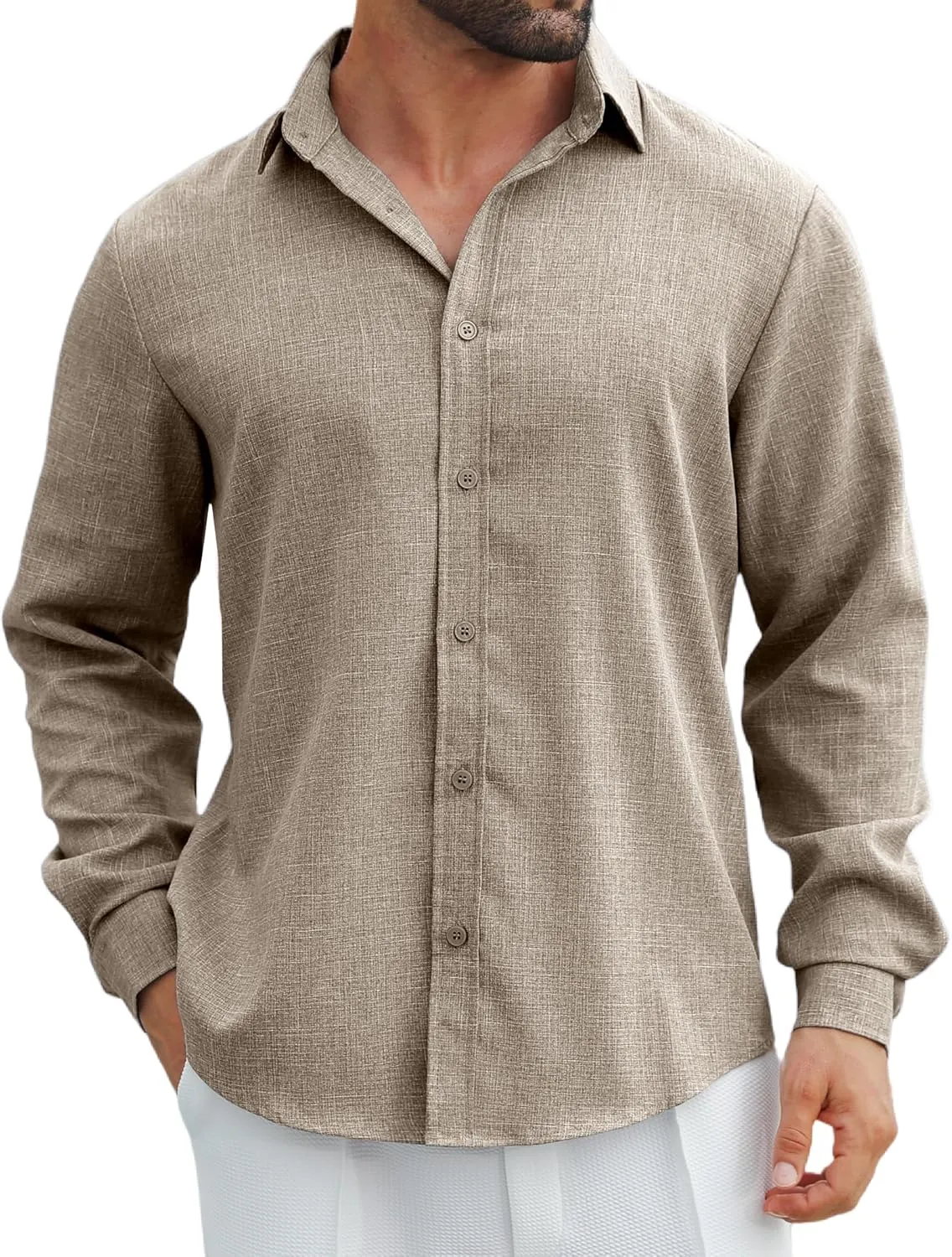 MAPICK Men's Linen Shirt Long Sleeve Button Down Casual Shirts Untucked Dress Shirts Beach Vacation Fall Tops