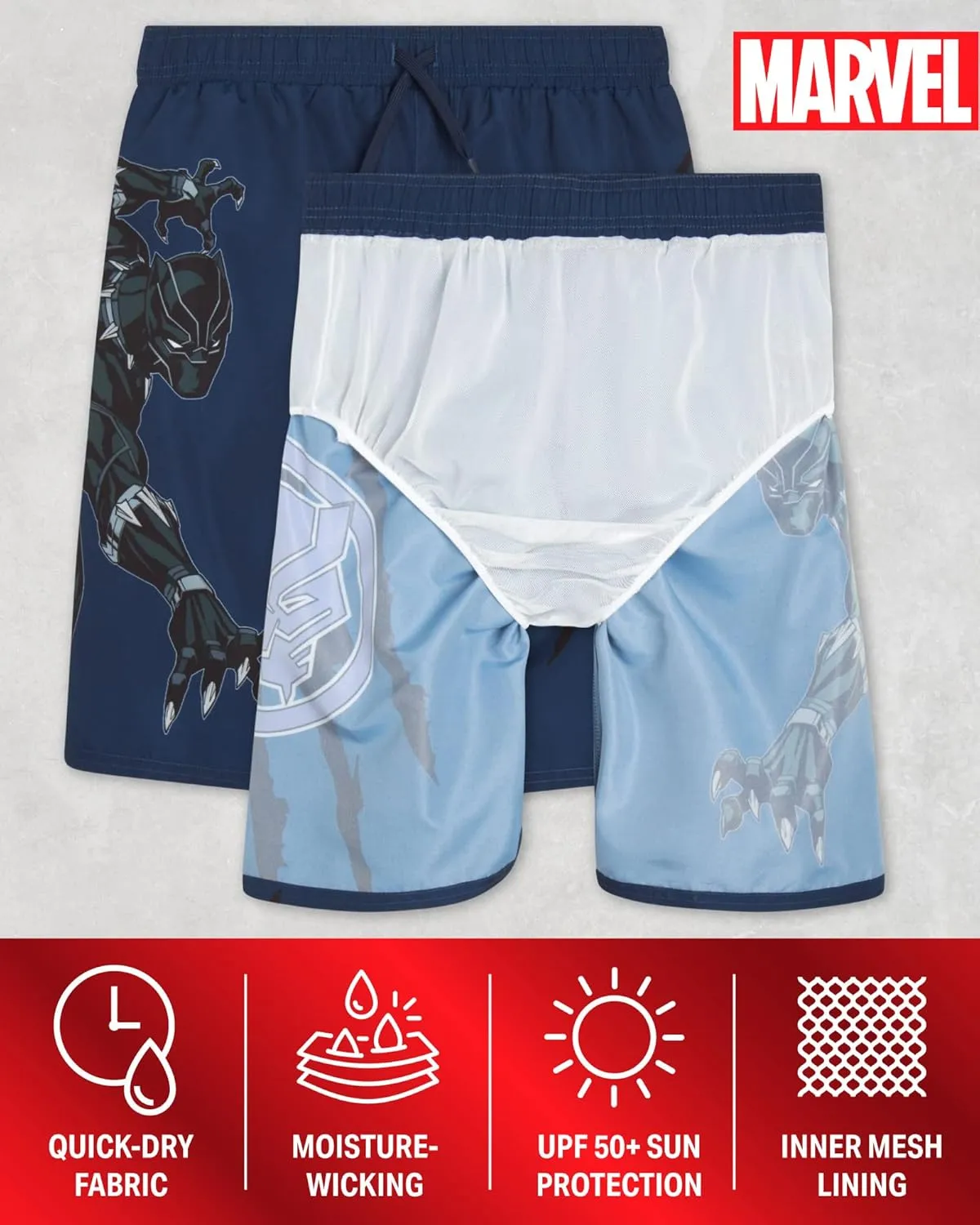 Marvel Boys Swim Trunks - Avengers Spiderman Captain America Hulk Iron Man Black Panther UPF 50  Quick Dry Boys Swim Shorts