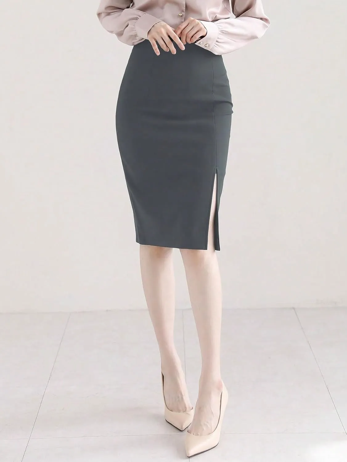 Maxi Skirts for Women Solid Color Elegant Side Slit Skirt Summer
