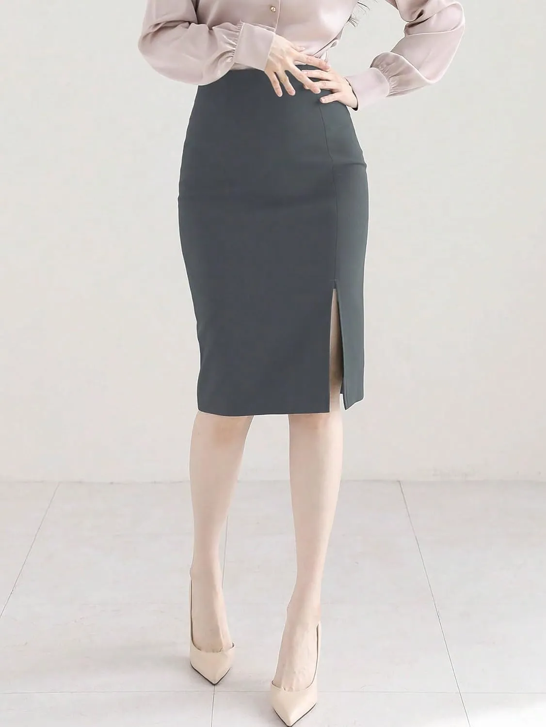Maxi Skirts for Women Solid Color Elegant Side Slit Skirt Summer