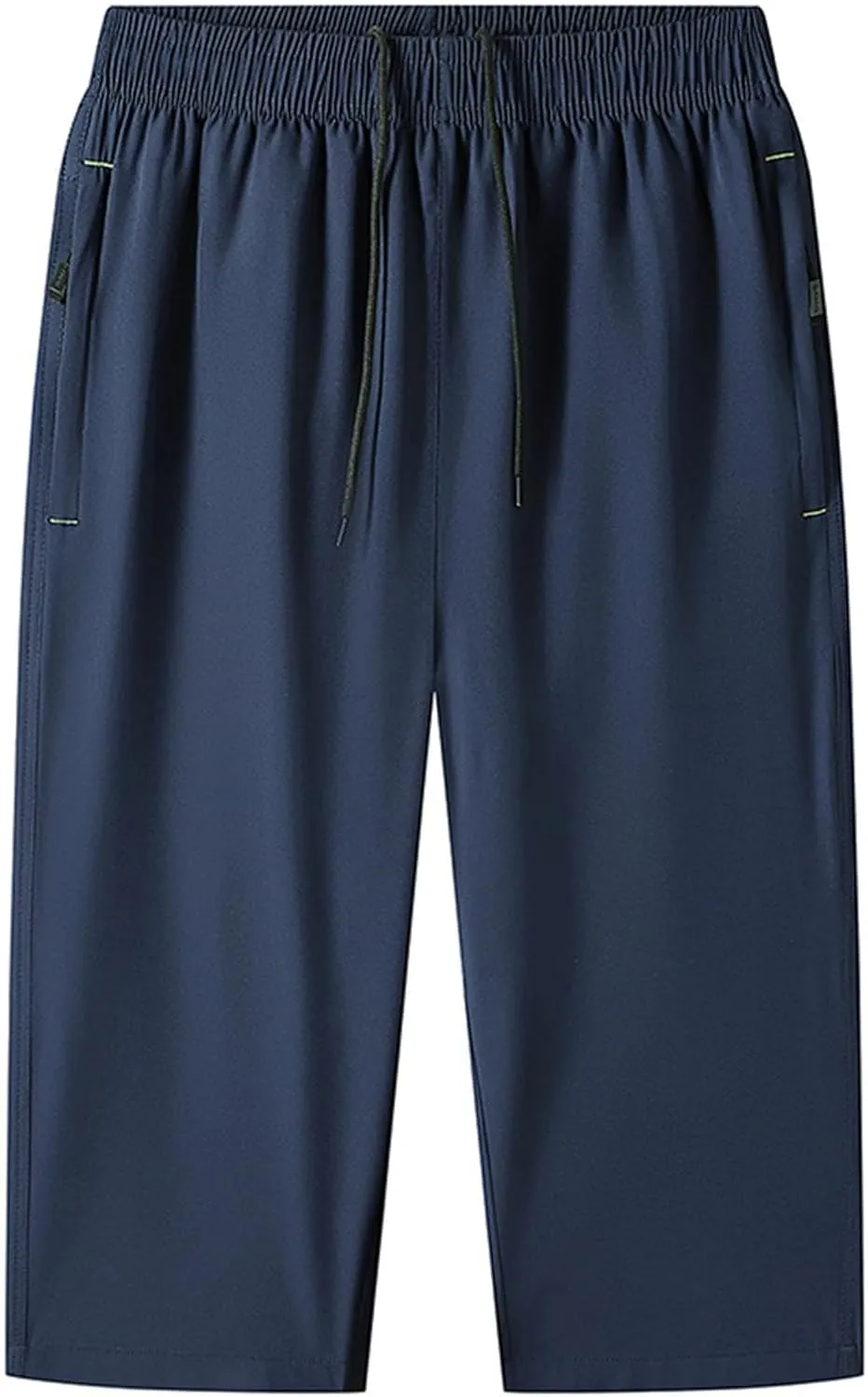 Men Big and Tall Capri Pants 3/4 Below Knee Long Shorts Elastic Waist Jogging Gym Beach Cropped Pants with Pockets