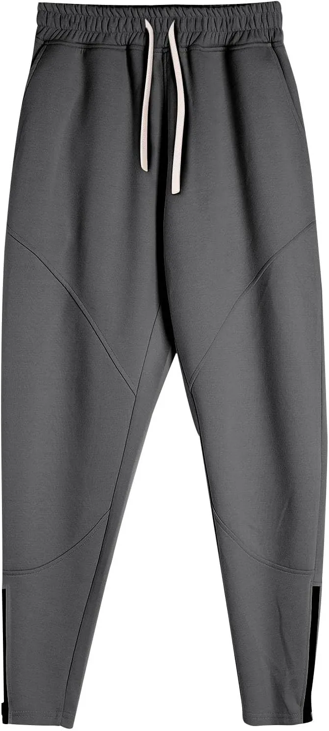 Mens Athletic Workout Sweatpants Ankle Zip Gym Joggers Elastic Waist Fleece Lined Tapered Jogging Pants with Pockets