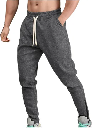 Mens Athletic Workout Sweatpants Ankle Zip Gym Joggers Elastic Waist Fleece Lined Tapered Jogging Pants with Pockets
