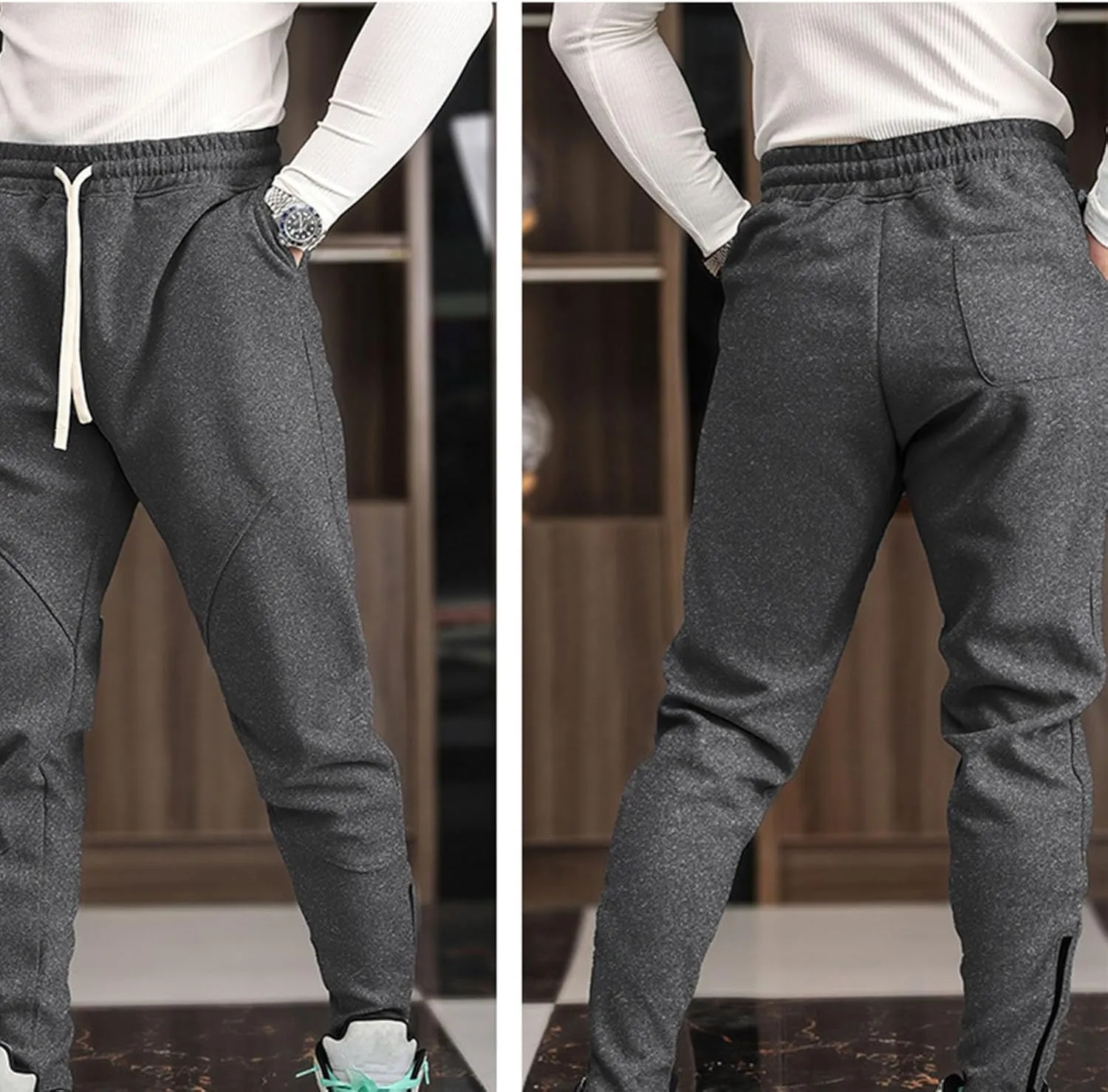 Mens Athletic Workout Sweatpants Ankle Zip Gym Joggers Elastic Waist Fleece Lined Tapered Jogging Pants with Pockets
