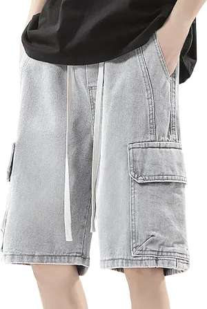 Men's Baggy Jean Shorts Loose Fit Mid Denim Shorts Summer Casual Y2K Hip Hop Streetwear Clothes