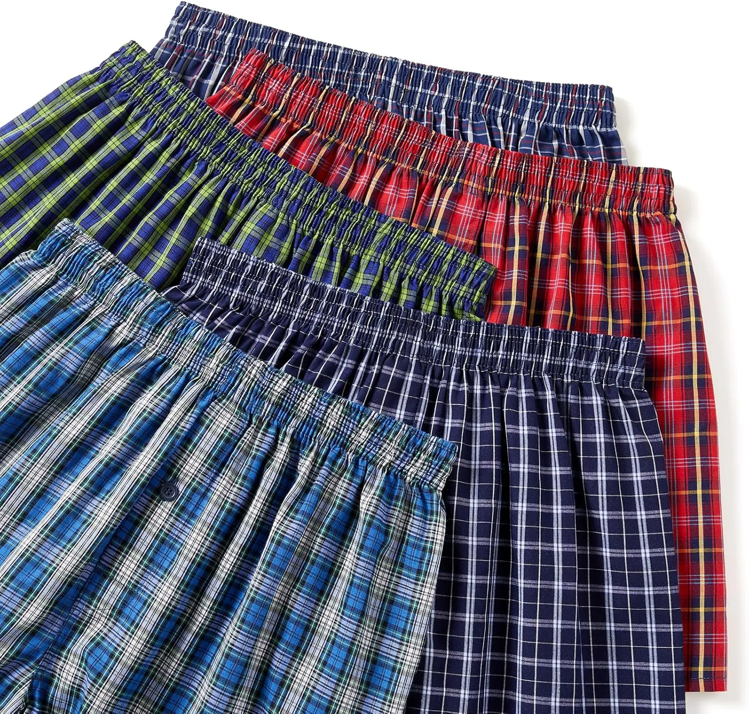 Men's Boxer Shorts 100% Cotton Classic Plaid Woven Boxers for Men Soft Breathable Mens Underwear with Button Fly