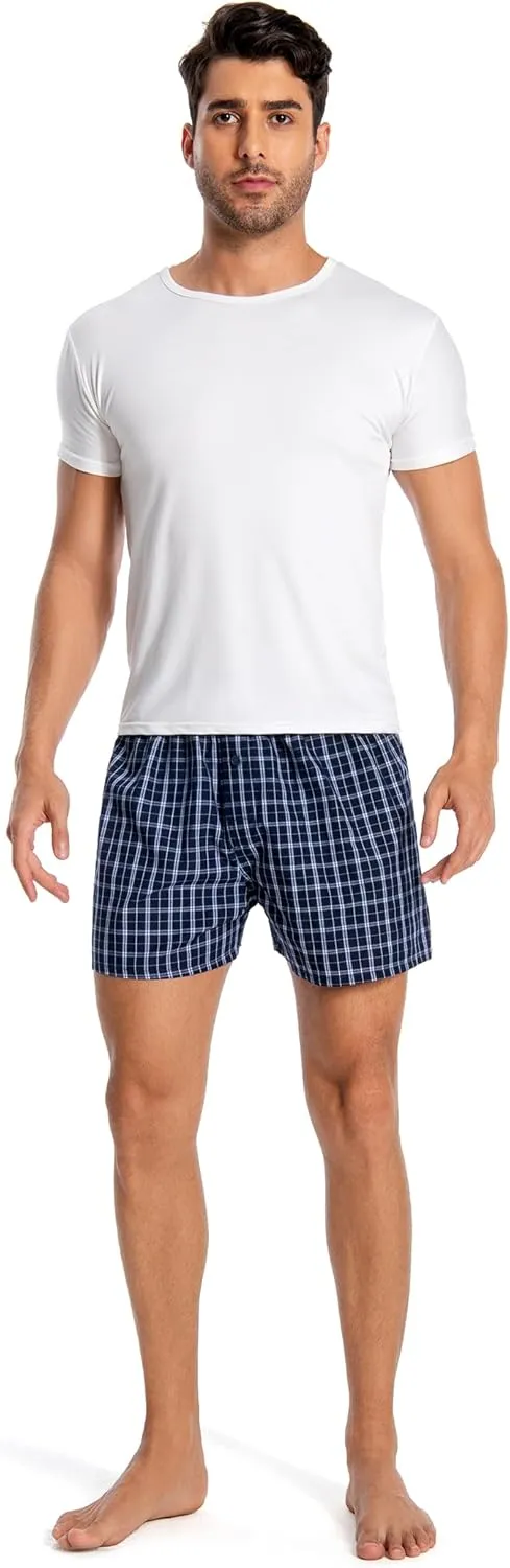 Men's Boxer Shorts 100% Cotton Classic Plaid Woven Boxers for Men Soft Breathable Mens Underwear with Button Fly