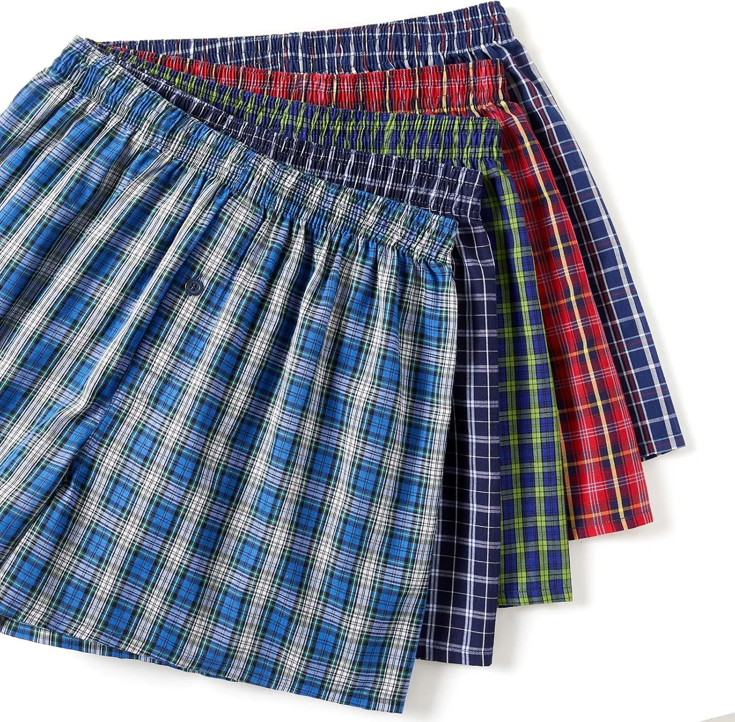 Men's Boxer Shorts 100% Cotton Classic Plaid Woven Boxers for Men Soft Breathable Mens Underwear with Button Fly
