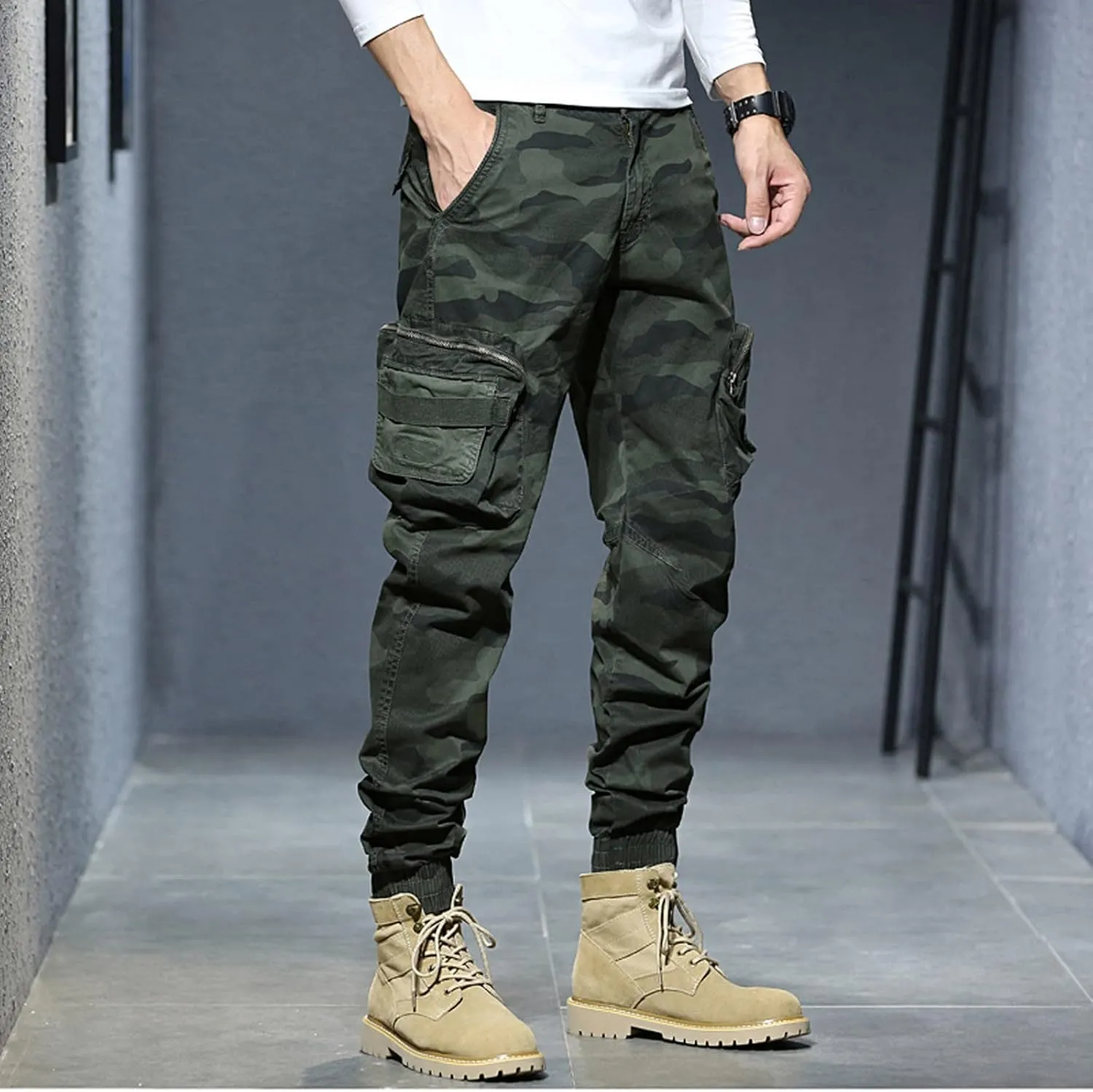 Mens Cargo Work Pants Men's Camouflage Flex Ripstop Tactical Pants Lightweight Hiking Casual Cargo Pants Multi Pockets