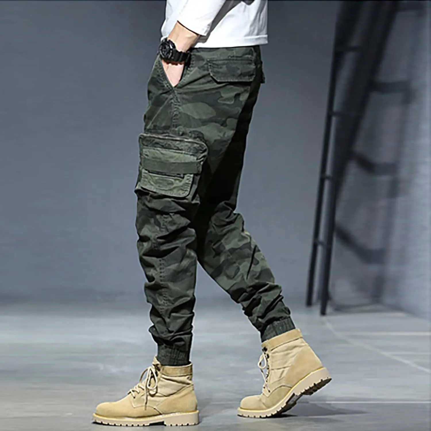 Mens Cargo Work Pants Men's Camouflage Flex Ripstop Tactical Pants Lightweight Hiking Casual Cargo Pants Multi Pockets