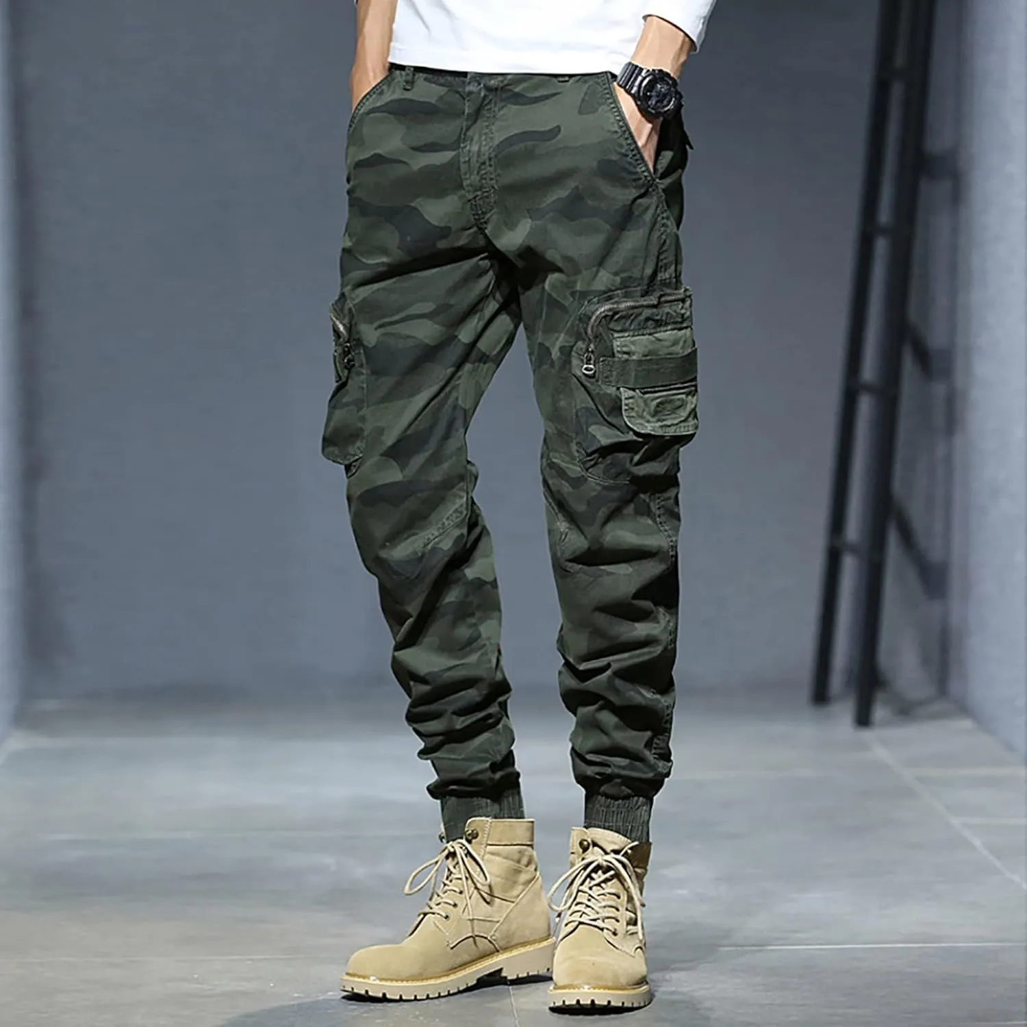 Mens Cargo Work Pants Men's Camouflage Flex Ripstop Tactical Pants Lightweight Hiking Casual Cargo Pants Multi Pockets