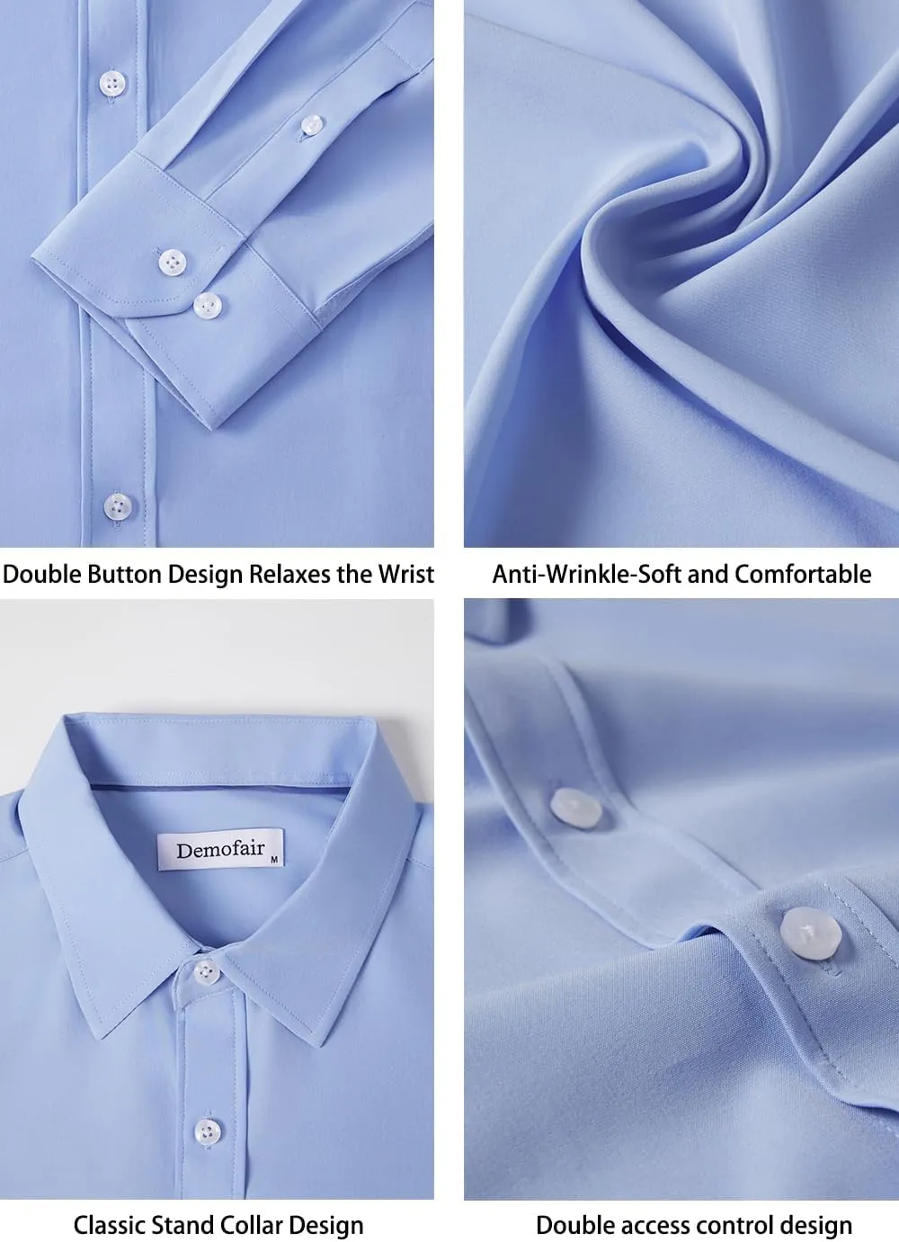 Men's Dress Shirts Solid Wrinkle-Free Long Sleeve Button Down Shirt Regular Fit Formal Shirts
