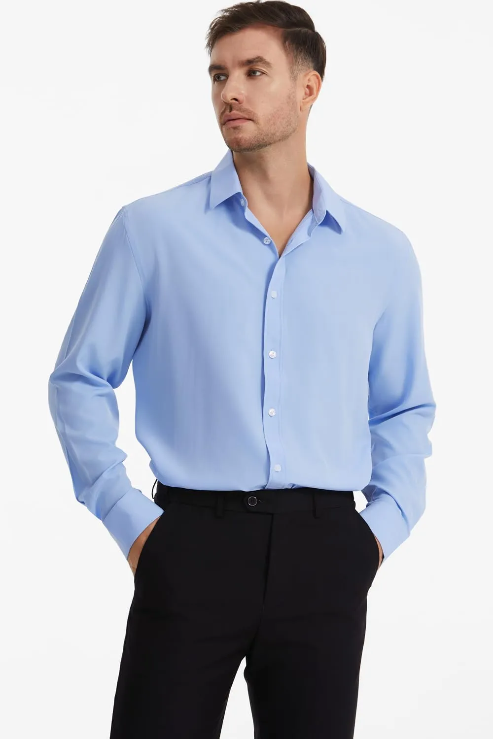 Men's Dress Shirts Solid Wrinkle-Free Long Sleeve Button Down Shirt Regular Fit Formal Shirts