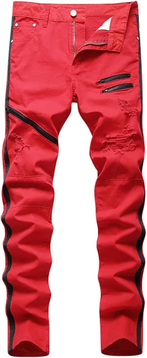 Men's Fashion Brand High Street Buckle Zipper Denim Long Pants Trousers Mens Jean Mens Fitted Jeans Jean