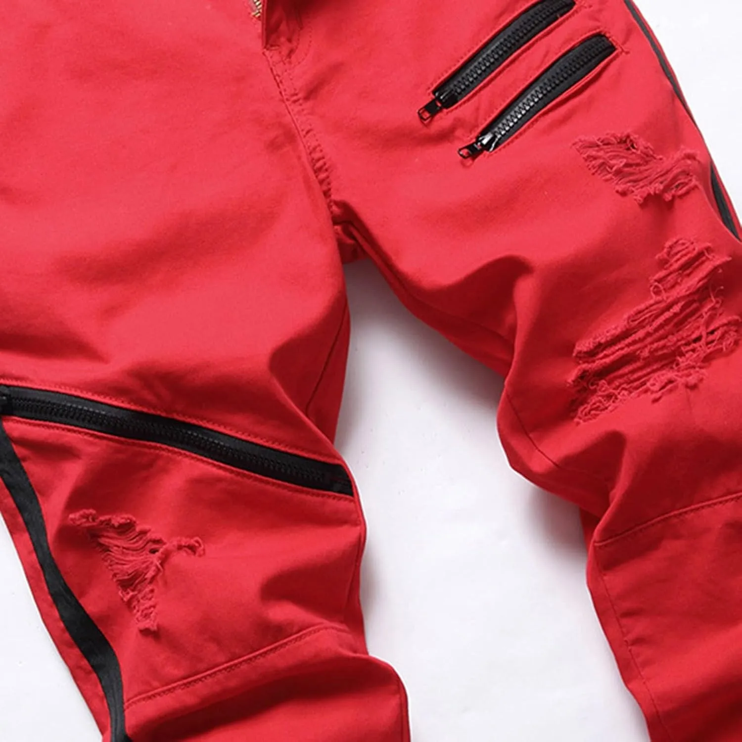 Men's Fashion Brand High Street Buckle Zipper Denim Long Pants Trousers Mens Jean Mens Fitted Jeans Jean