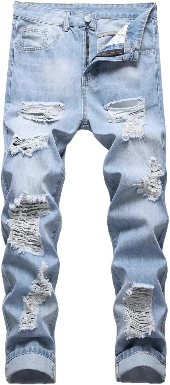 Men's Fashion Brand High Street Buckle Zipper Denim Long Pants Trousers Mens Jean Mens Fitted Jeans Jean