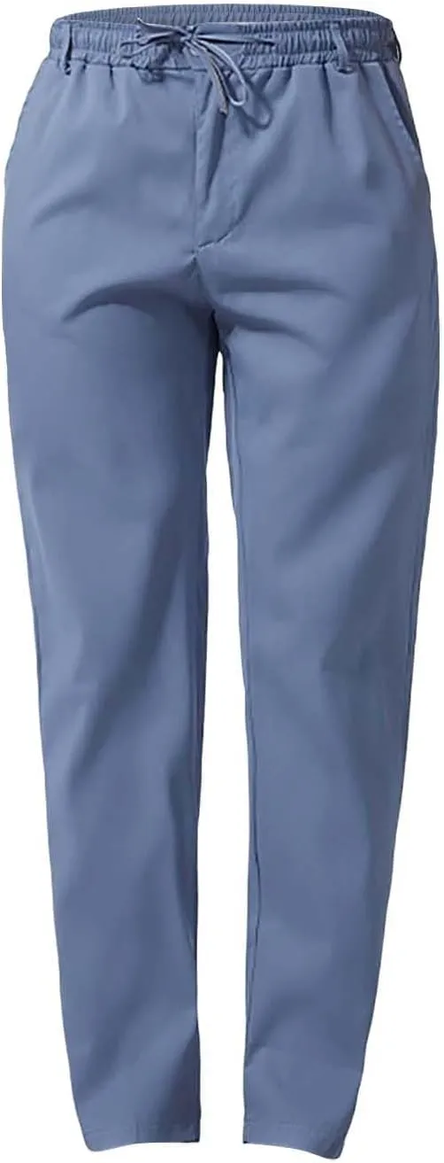 Mens Flat Front Linen Cotton Pants Casual Loose Beach Yoga Lounge Pants Elastic Waist Straight Leg Chino Trousers