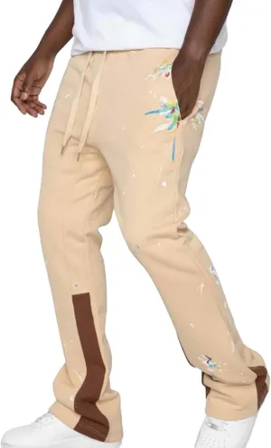 Mens Hip Hop Stacked Sweatpants Drawstring All Over Print Flared Bell Bottom Pants Y2K Patchwork Athletic Track Pants