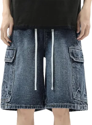 Men's Loose Fit Denim Shorts Baggy Casual Summer Wide Leg Long Jean Jorts Hip Hop Shorts Trendy Outfits