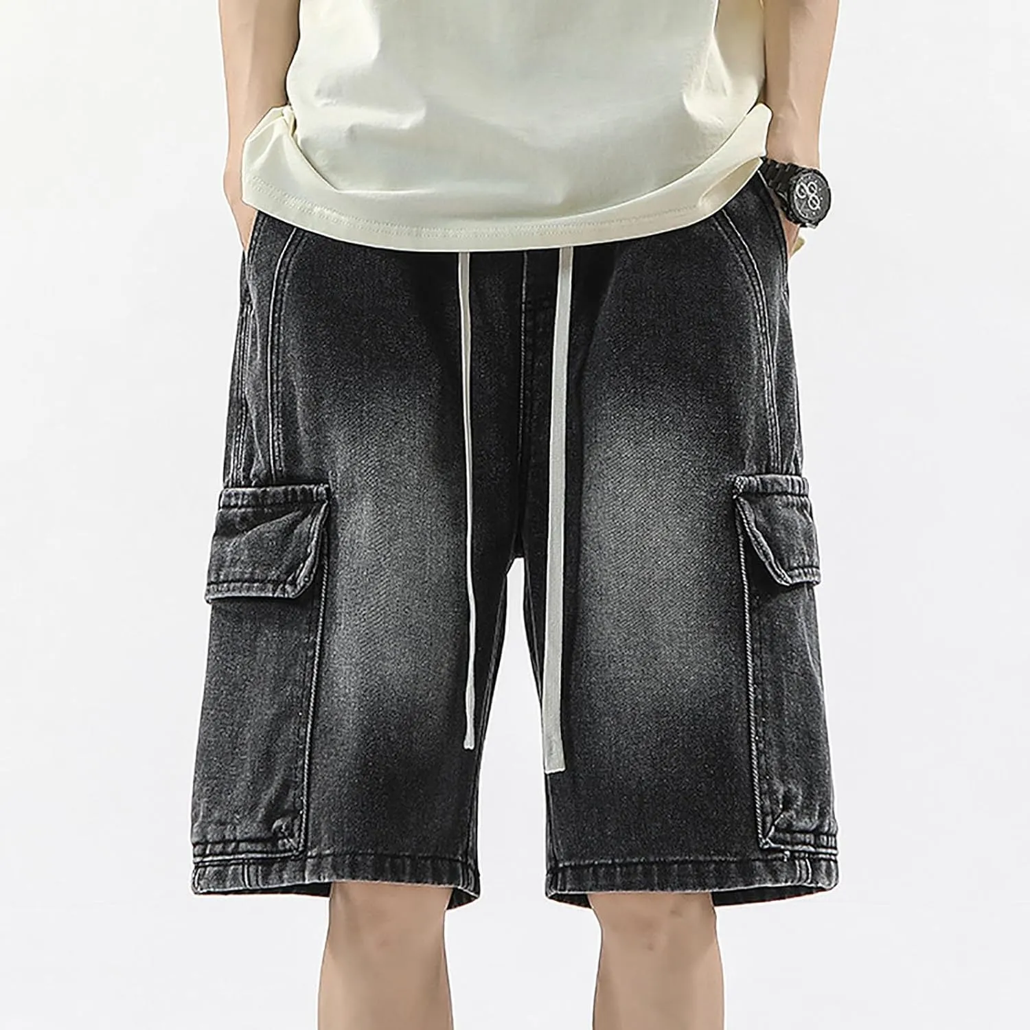 Men's Loose Fit Denim Shorts Baggy Casual Summer Wide Leg Long Jean Jorts Hip Hop Shorts Trendy Outfits