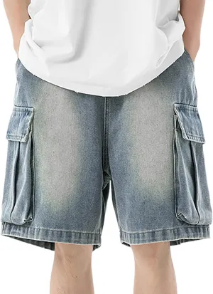 Men's Loose Fit Denim Shorts Baggy Casual Summer Wide Leg Long Jean Jorts Hip Hop Shorts Trendy Outfits