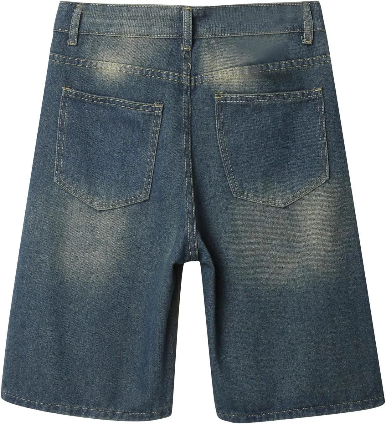 Mens Loose Hip Hop Mid Jean Shorts Baggy Denim Shorts with Pockets Summer Casual Streetwear Clothes