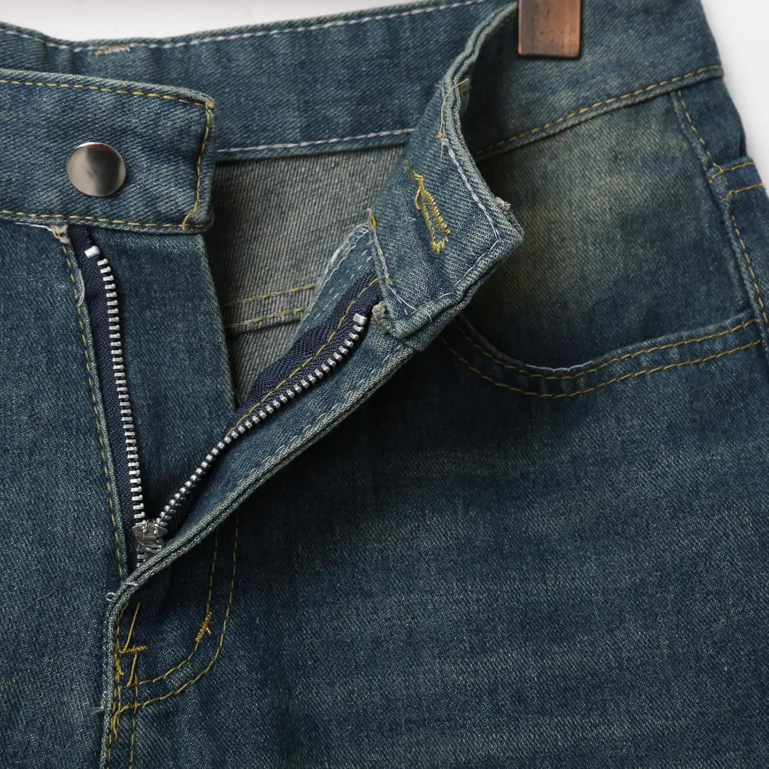 Mens Loose Hip Hop Mid Jean Shorts Baggy Denim Shorts with Pockets Summer Casual Streetwear Clothes