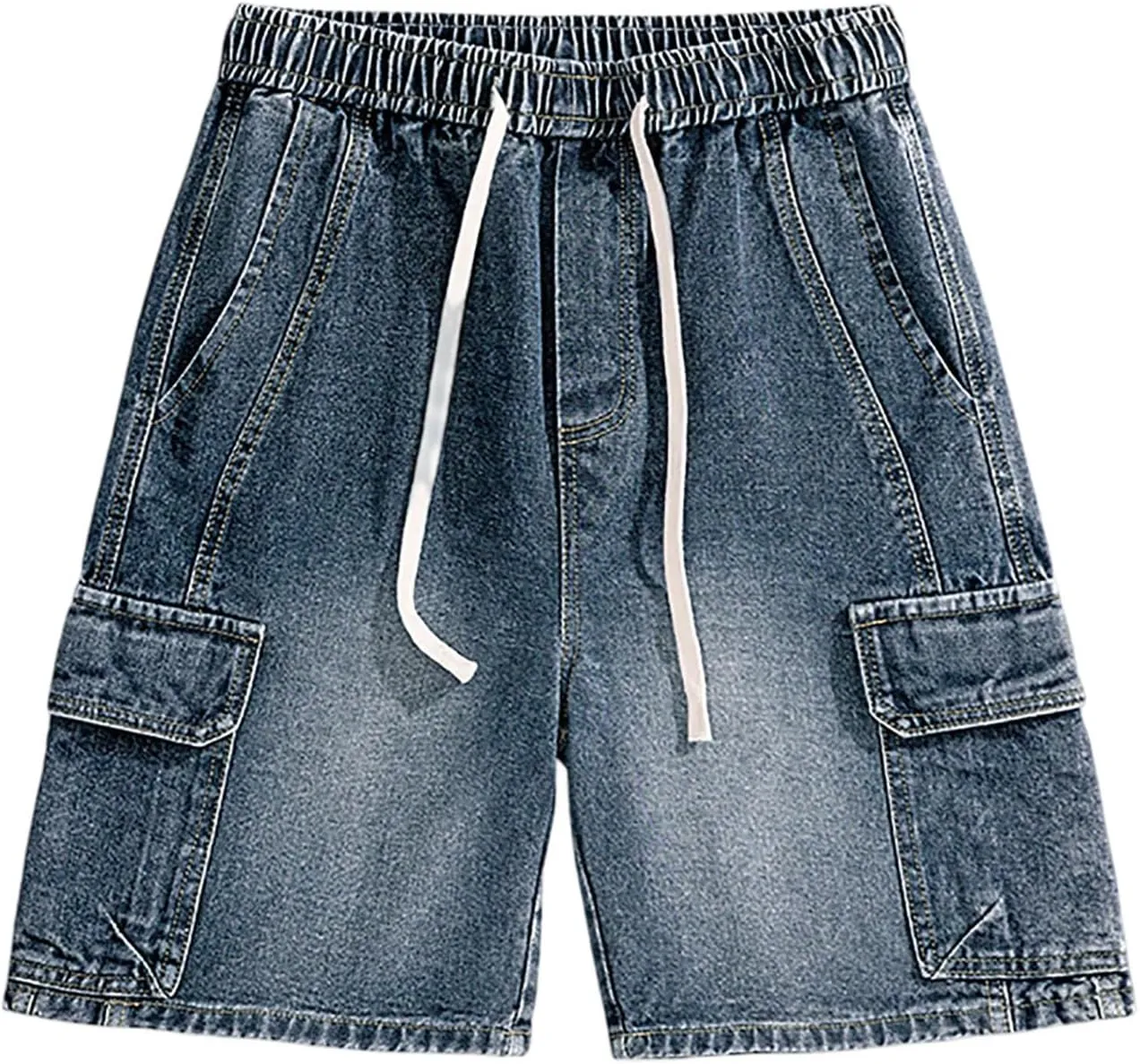 Men's Loose Y2K Hip Hop Mid Jean Shorts Work Denim Shorts with Pockets Casual Summer Streetwear Clothes