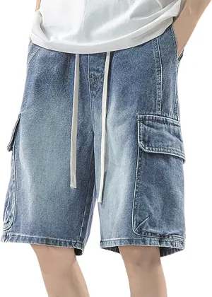 Men's Loose Y2K Hip Hop Mid Jean Shorts Work Denim Shorts with Pockets Casual Summer Streetwear Clothes