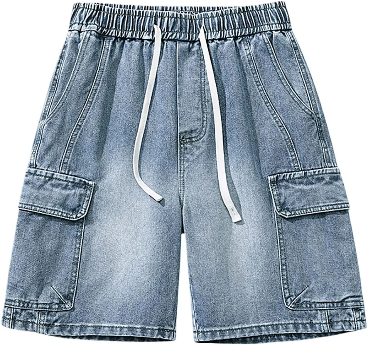Men's Loose Y2K Hip Hop Mid Jean Shorts Work Denim Shorts with Pockets Casual Summer Streetwear Clothes
