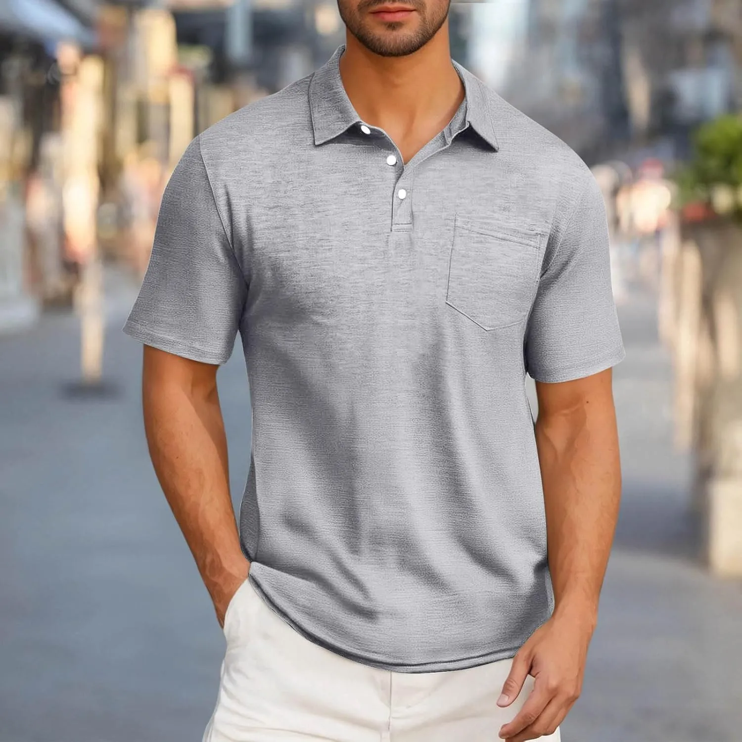 Men's Pique Polo Shirts Trendy Short Sleeve Quick Dry Performance Golf Shirt Summer Daily Casual Colalred T-Shirts
