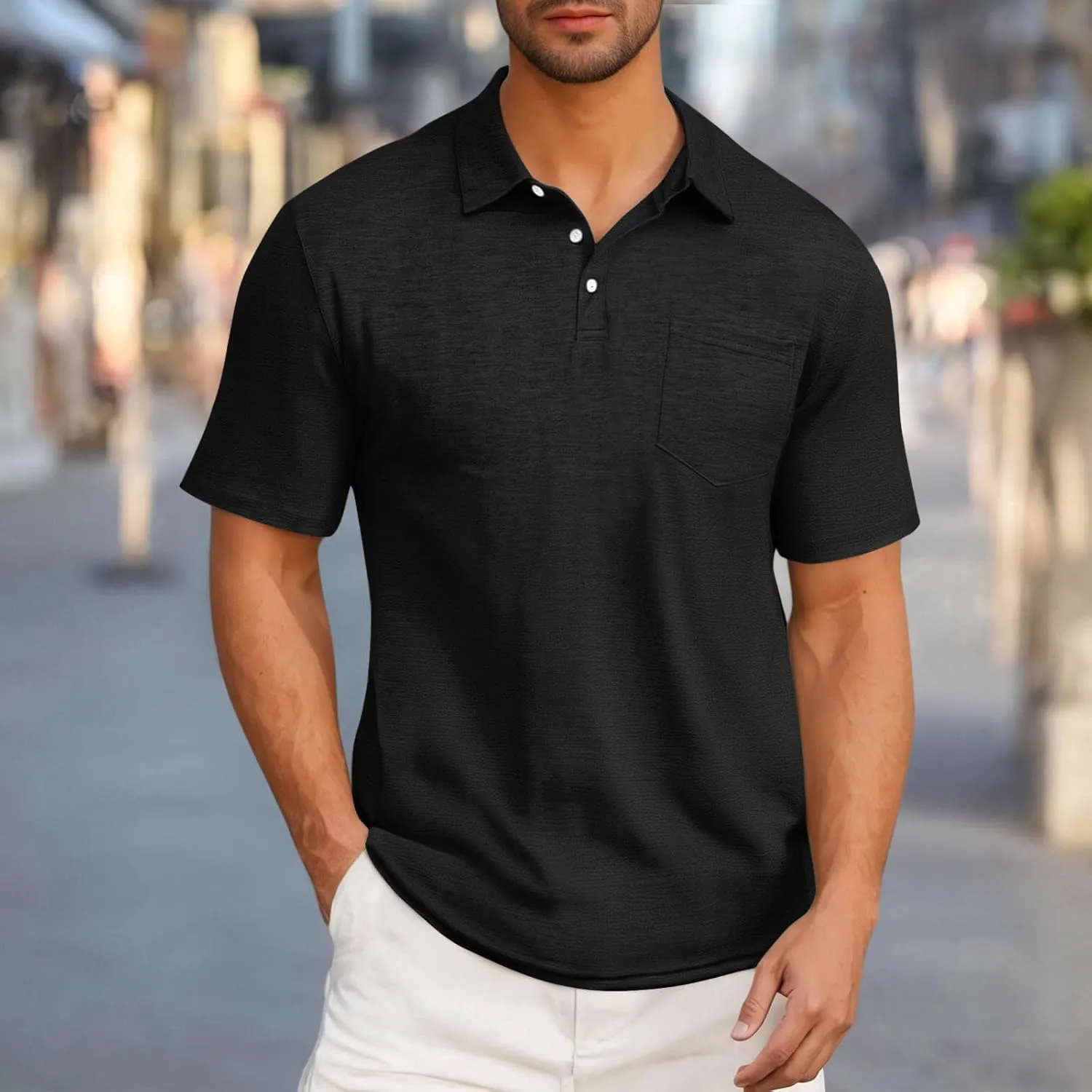 Men's Pique Polo Shirts Trendy Short Sleeve Quick Dry Performance Golf Shirt Summer Daily Casual Colalred T-Shirts