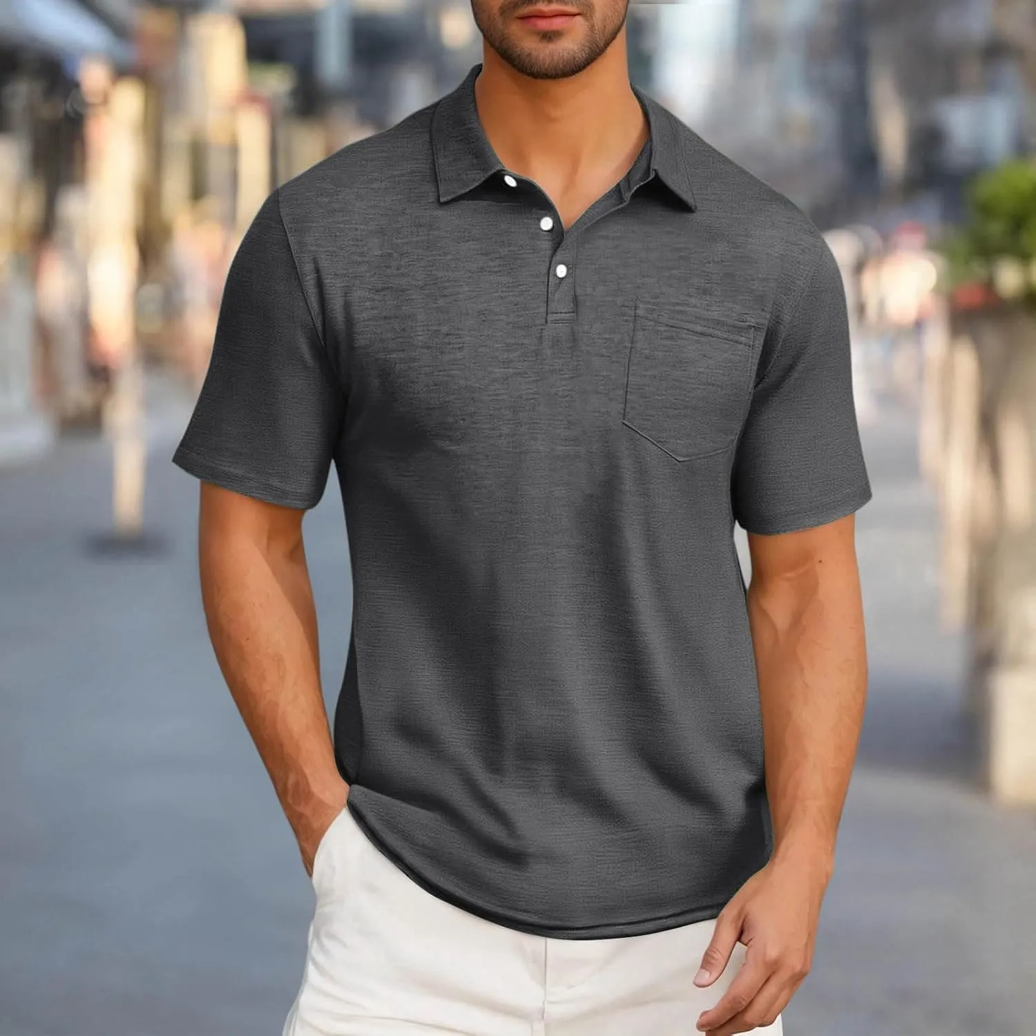 Men's Pique Polo Shirts Trendy Short Sleeve Quick Dry Performance Golf Shirt Summer Daily Casual Colalred T-Shirts