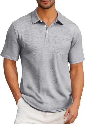 Men's Pique Polo Shirts Trendy Short Sleeve Quick Dry Performance Golf Shirt Summer Daily Casual Colalred T-Shirts