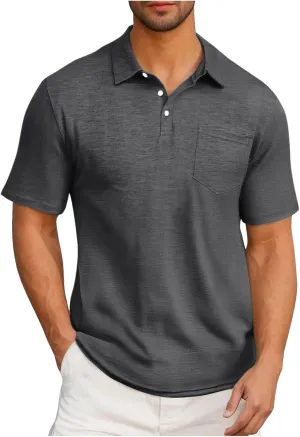Men's Pique Polo Shirts Trendy Short Sleeve Quick Dry Performance Golf Shirt Summer Daily Casual Colalred T-Shirts