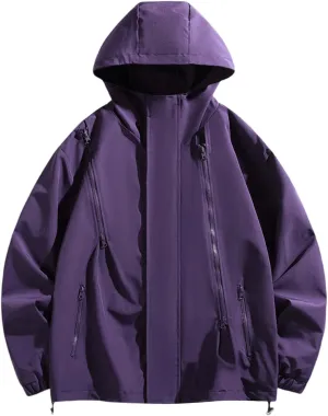 Men's Rain Jackets Outdoor Mountain Hiking Waterproof Windbreaker Midweight Full Zip Hooded Raincoat for Daily Casual