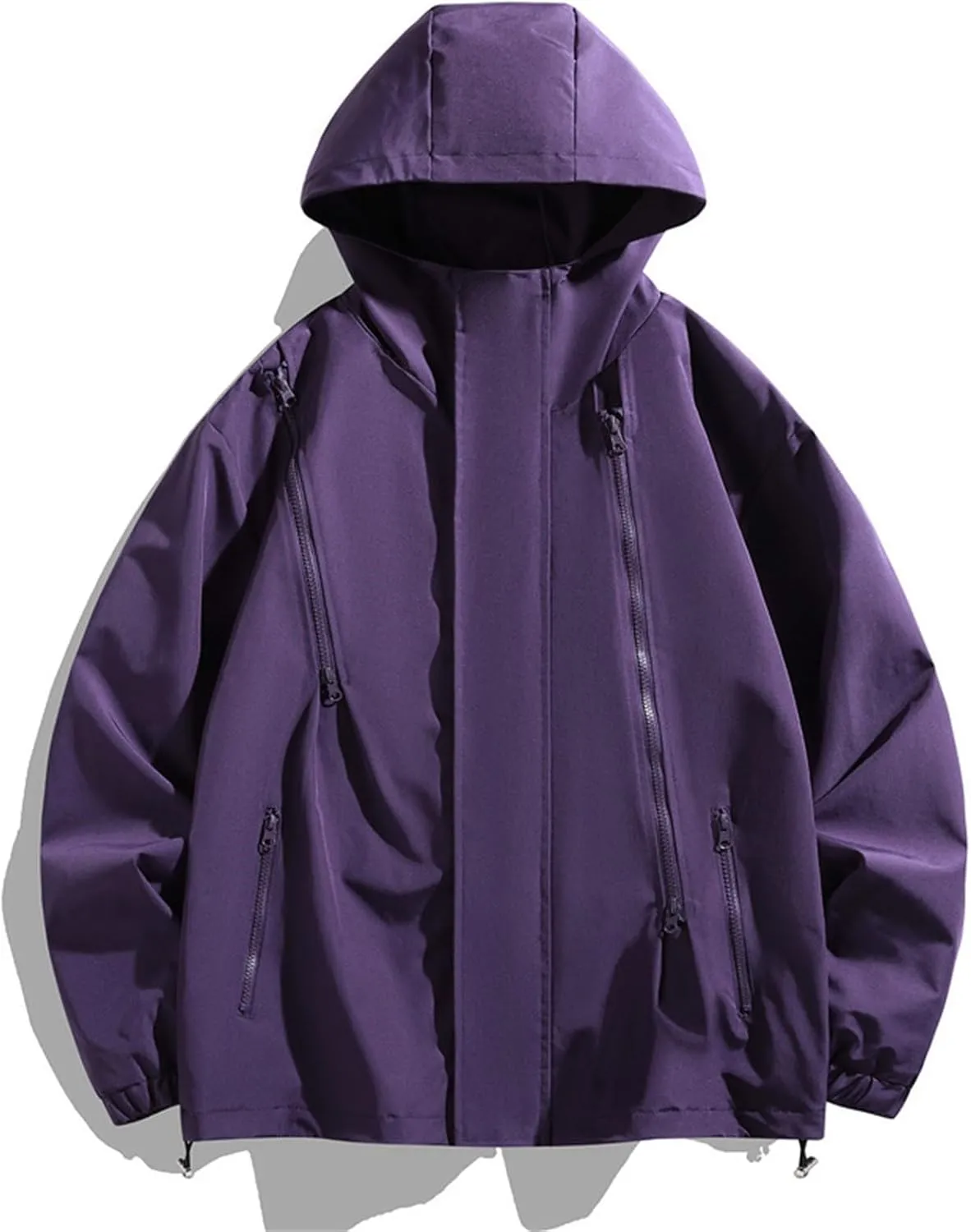 Men's Rain Jackets Outdoor Mountain Hiking Waterproof Windbreaker Midweight Full Zip Hooded Raincoat for Daily Casual