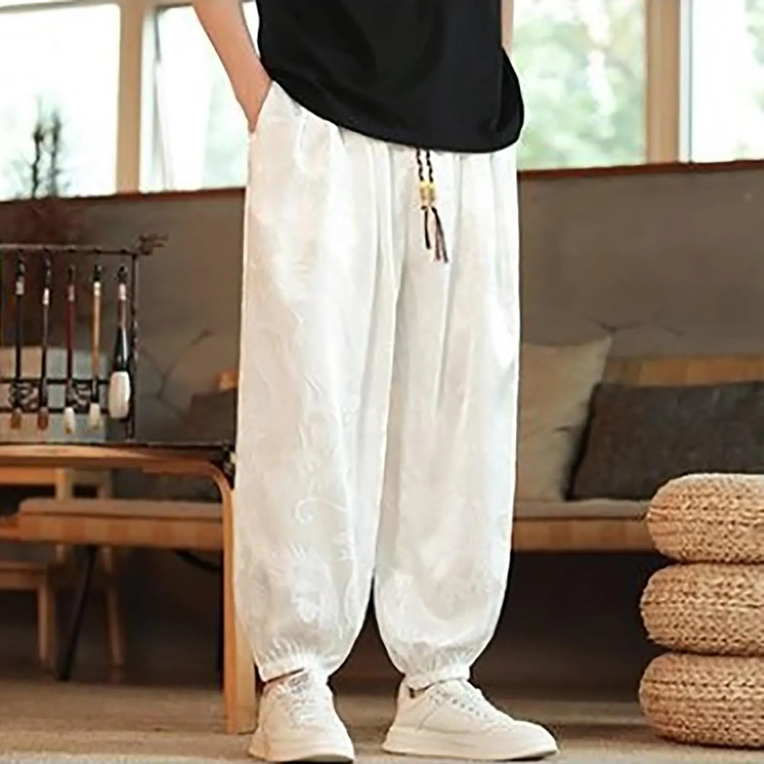 Mens Satin Harem Jogger Pants Paisley Silk Lounge Pajama Bottoms Big and Tall Western Cowboy Beach Yoga Pants