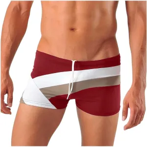 Men's Surf Swimwear Basic Boxers Long Swim Truncks Beach Sport Boxers Vintage Color Block Board Shorts Swimsuit