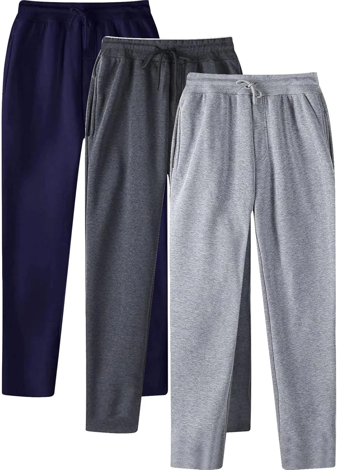 Mens Sweatpants Pack of 3 Fleece Lined Open Bottom Joggers Drawstring Elastic Waist Athletic Pants with Pockets