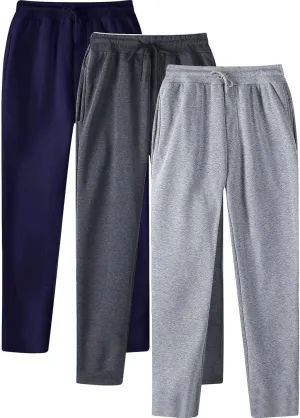 Mens Sweatpants Pack of 3 Fleece Lined Open Bottom Joggers Drawstring Elastic Waist Athletic Pants with Pockets