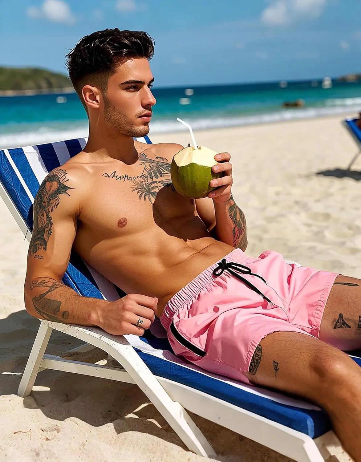 Mens Swim Trunks 5" with Mesh Lining Quick Dry Beach Shorts with Zipper Pockets Sports Board Shorts Swimwear