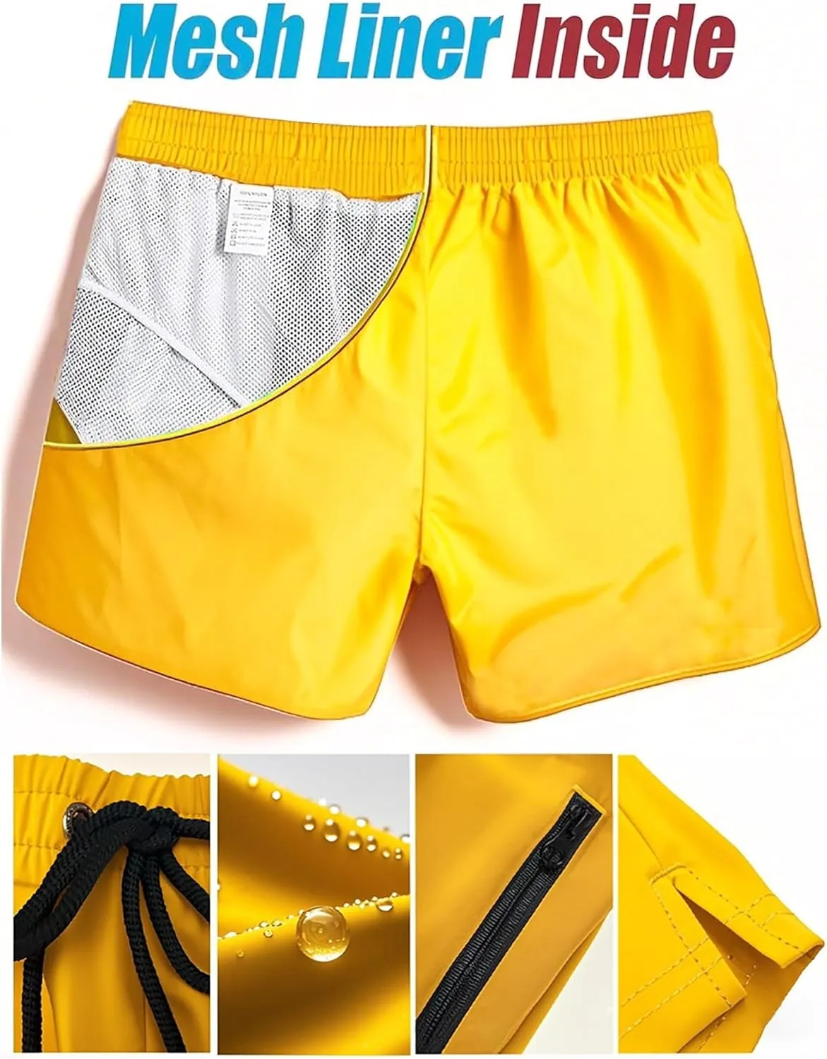 Mens Swim Trunks 5" with Mesh Lining Quick Dry Beach Shorts with Zipper Pockets Sports Board Shorts Swimwear