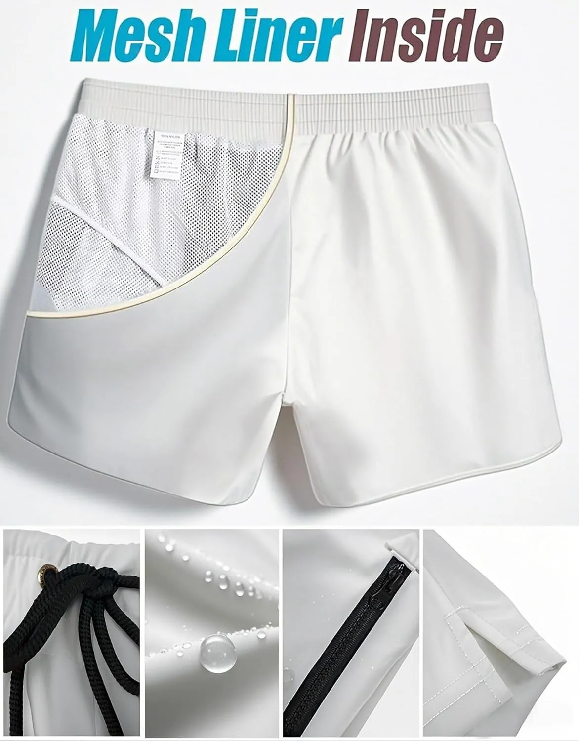 Mens Swim Trunks 5" with Mesh Lining Quick Dry Beach Shorts with Zipper Pockets Sports Board Shorts Swimwear