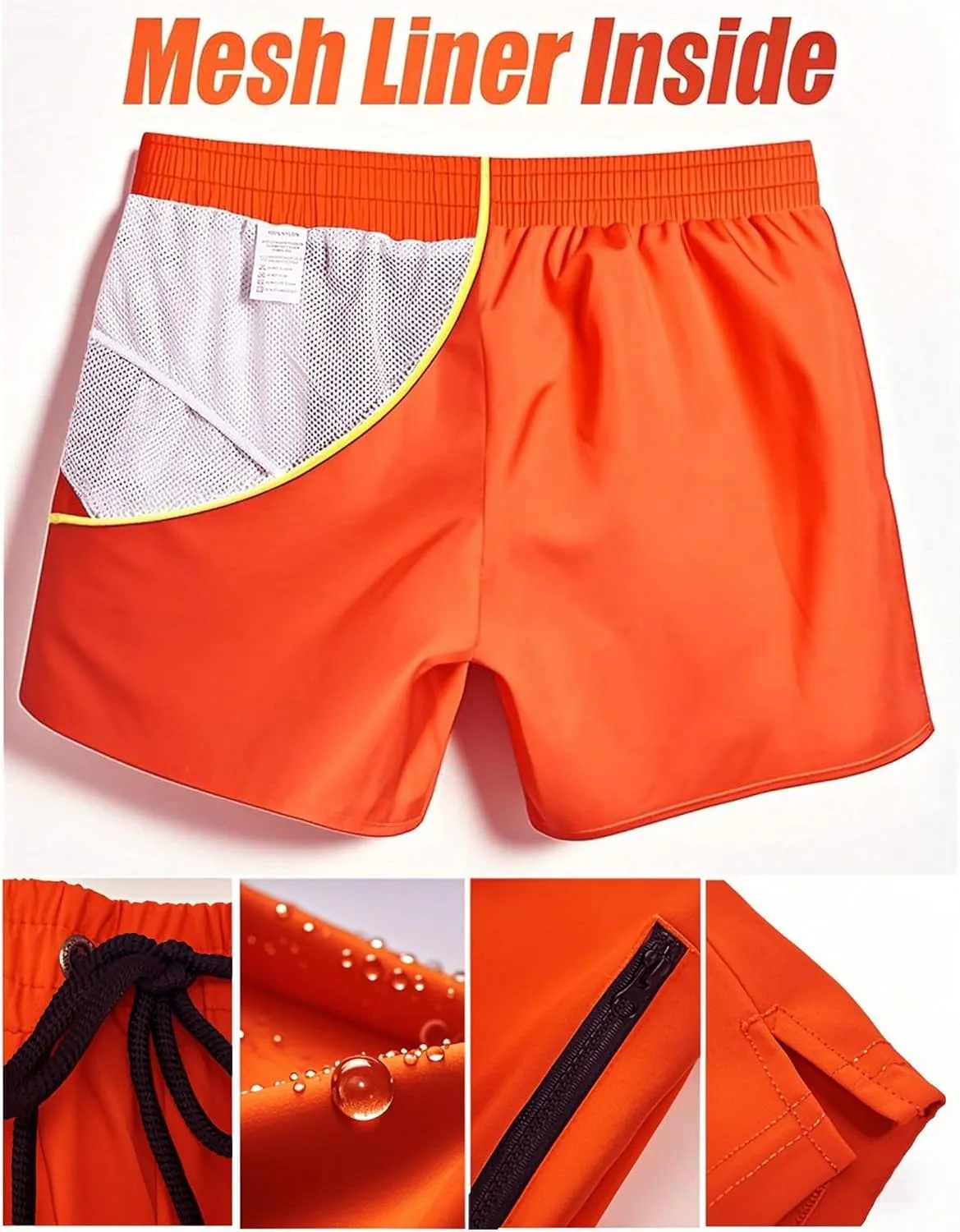 Mens Swim Trunks 5" with Mesh Lining Quick Dry Beach Shorts with Zipper Pockets Sports Board Shorts Swimwear